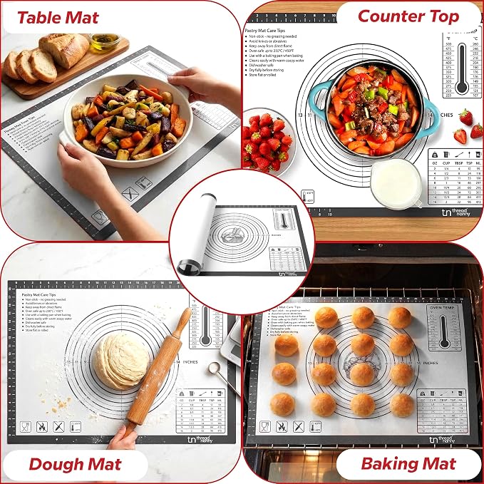 XL Silicone Pastry Mat for Baking Dough Mat, Extra Large 28x20 inches Grey | Non-Stick & Non-Slip Dough Mat for Rolling Out with Measurements, Bread, Pizza, Pie Crust, Cookies, Fondant Oven Safe