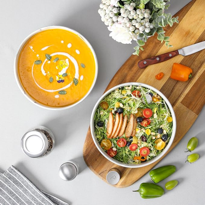 MALACASA Large Serving Bowls, 60 OZ (8") Ceramic Salad Bowls Set of 2 | Marble Grey Bowls for Kitchen, Soup, Pasta, Dinner, Porcelain Bowls Set for Entertaining, Microwave & Dishwasher Safe