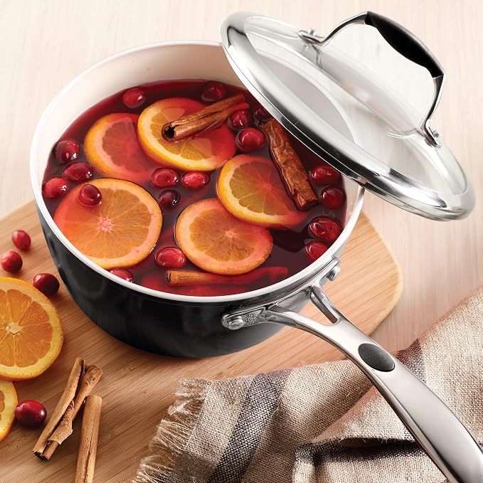 Tramontina Ceramica Deluxe 3-Quart Sauce Pan with Glass Lid | Ceramic Non Stick Saucepan, Oven-Safe, Metallic Black