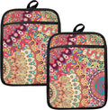 Colorful Abstract Mandala Floral Pot Holders for Kitchen, Boho Vibrant Ethnic Flower Botanical Heat Resistant Hot Pads and Oven Mitts for Baking Cooking
