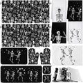 Fourluoo 16 Pcs Black Halloween Kitchen Decor Set Skeleton Towels Rugs | Dishcloths Pot Holders, Non Slip Floor Mats, Heat Resistant Mitts, Scary Curtains, Spooky Gothic Home Decor Accessories