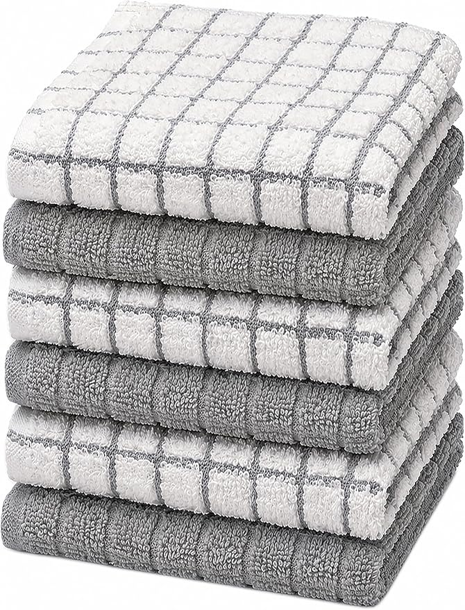 Bumble Dish Cloths (6-Pack), 100% Cotton Kitchen Towels, 12"x12" - Gray | 405 GSM | Soft, Highly Absorbent & Durable Dish Towels for Kitchen