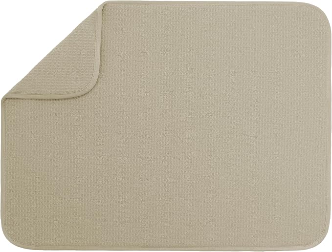 S&T INC. Dish Drying Mat, 18" x 24", XL, Beige | Absorbent Microfiber, Extra Large Kitchen Counter Mat for Dishes, Utensils, Pots and Pans, Machine Washable