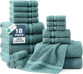 LANE LINEN Bath Towel Set Absorbent Quick Dry 100% Cotton 18 Piece - Teal | Cotton Towels For Bathroom - OEKO-TEX Certified, Zero-Twist Durability, Terry Weave Comfort