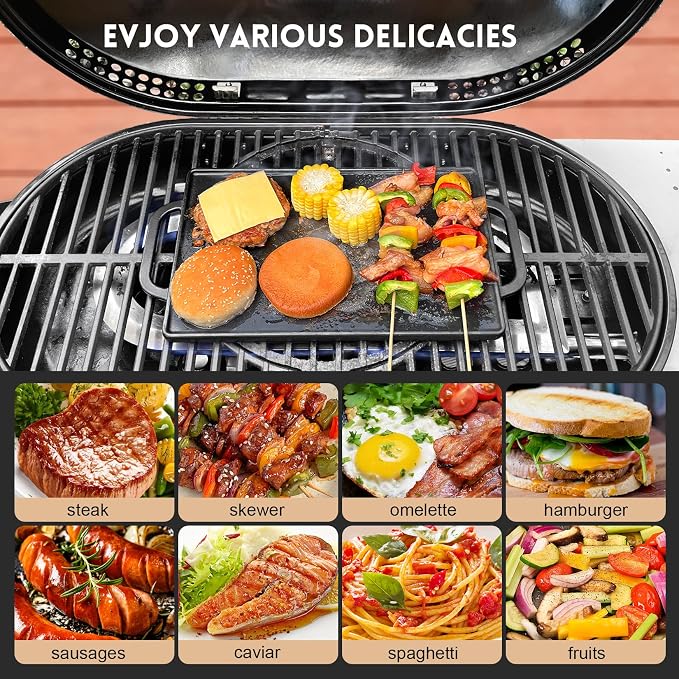 GGC Cast Iron Reversible Griddle | Double Sided Griddle Pan Perfect for Gas Grills and Stove Tops, 13 x 8.25 Rectangular Baking Flat and Ribbed Griddle Plate