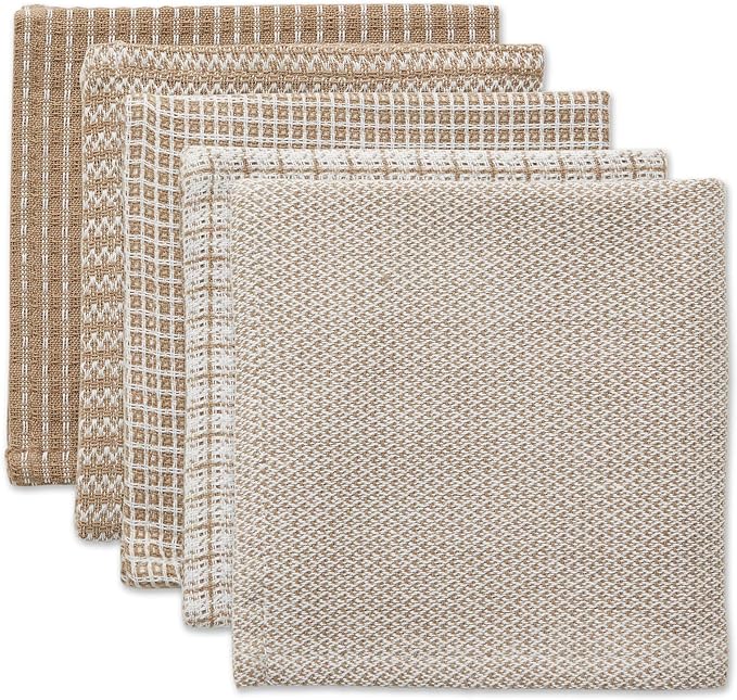 DII Everyday Kitchen Assorted Dishcloth Set of 5, 12x12, Stone