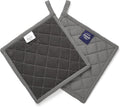 Encasa XO Pot Holders, Quilted Kitchen Hot Pads 8"x8" Grey | 100% Heavyweight Cotton | Quilted Insulation | Multipurpose Trivets & Hot Pads | Hanging Loop | Set of 2