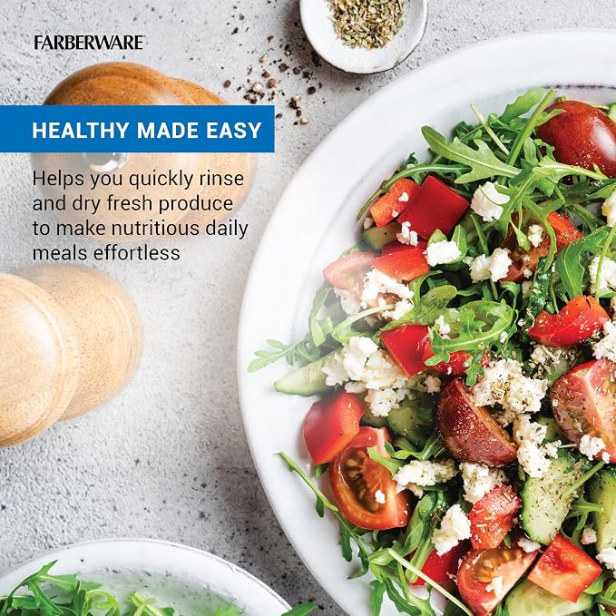 Farberware Pro Small Salad Spinner with Pump Lid, 3.16 Qt Lettuce Spinner and Fruit Washer Bowl with Colander Basket, One-Handed Operation, Nonslip Base