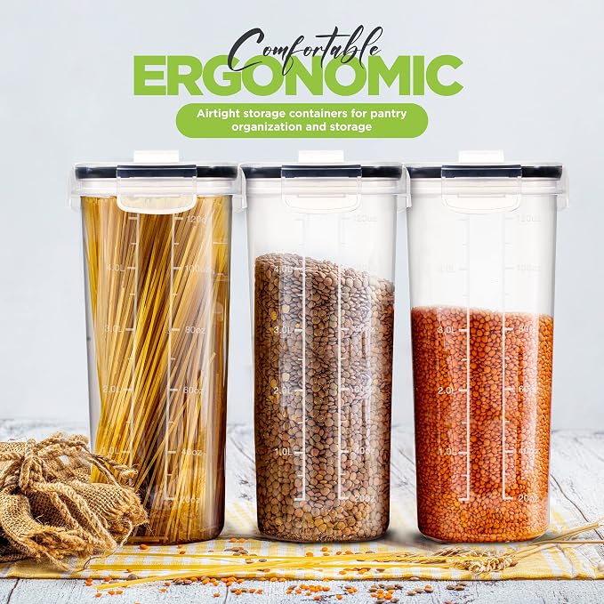 Utopia Kitchen Cereal Containers Storage Set, 2 Pack, 4L, Clear | Airtight Food Storage Containers with Lids, BPA-Free Cereal Dispensers for Pantry Organization and Storage