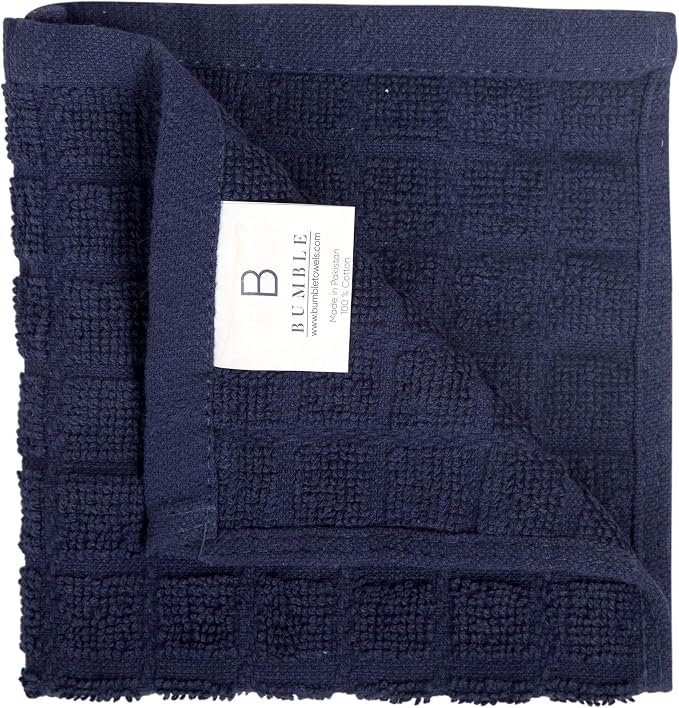 Bumble Dish Cloths (8-Pack), 100% Cotton Kitchen Towels, 12"x12" - Navy | 405 GSM | Soft, Highly Absorbent & Durable Dish Towels for Kitchen