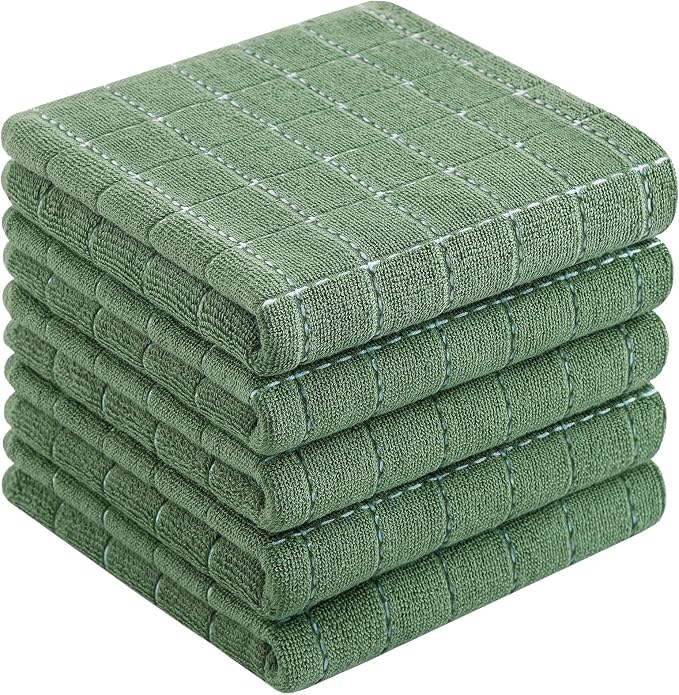 Homaxy 100% Cotton Terry Kitchen Towels, 5 Pack, Grass Green | Ultra Soft and Absorbent Dish Towels for Kitchen, Suitable for Drying and Washing Dishes