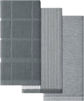 Homaxy 3 Pack Cotton Terry Premium Kitchen Towels, 18 x 28 in, Grey | Large 380 GSM Dish Towels, Highly Absorben Flat & Terry Kitchen Hand Towels, Soft Utility Tea Towel Set with Hanging Loop