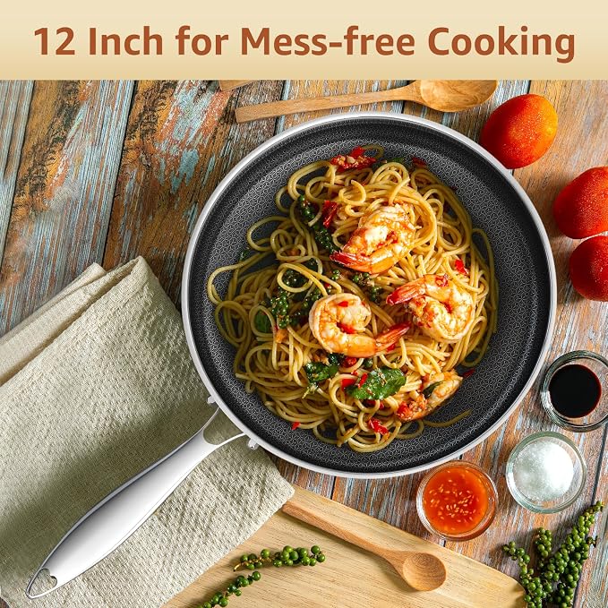 LOLYKITCH Hybrid 8-10-12 Inch Nonstick Frying Pan Set | PFOA Free | Stainless Steel Skillet | Non-Toxic | Stay-Cool Detachable Handle | Dishwasher and Oven Safe | Induction Ready