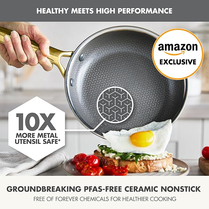 GreenPan Hybrid 8" Stainless Steel Frying Pan, Ceramic Nonstick Skillet | APEX Tri-Ply Pan, PFAS-Free Thermobond Nonstick, Induction & All Cooktop Compatible, Dishwasher & Oven Safe up to 850F, Gold