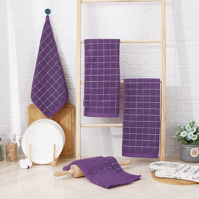 Homaxy 100% Cotton Terry Kitchen Towels, 12 Pack, Purple | Ultra Soft and Absorbent Dish Towels for Kitchen, Suitable for Drying and Washing Dishes
