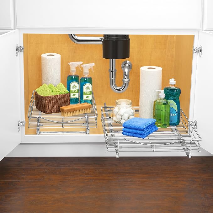LYNK PROFESSIONAL® Pull Out Cabinet Organizer, Kitchen Slide Out Drawer | 11W x 18D chrome rollout shelf creates easy-access storage for cookware, pantry items and kitchen essentials inside cabinets
