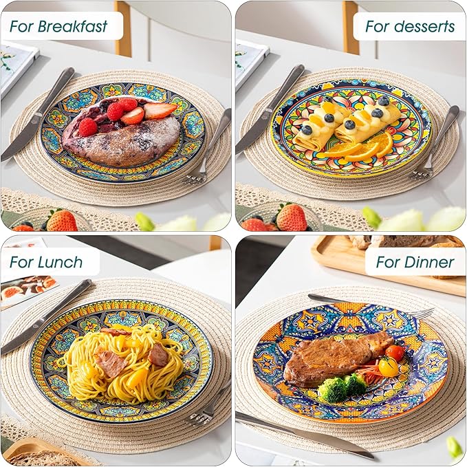vancasso Colorful Dessert Plates Set of 6, 8.5 Inch Ceramic Salad Plates | Boho Small Dinner Plates, Bohemian Printed Kitchen Plate for Breakfast, Microwave & Dishwasher Safe Dishes, Series KRVI