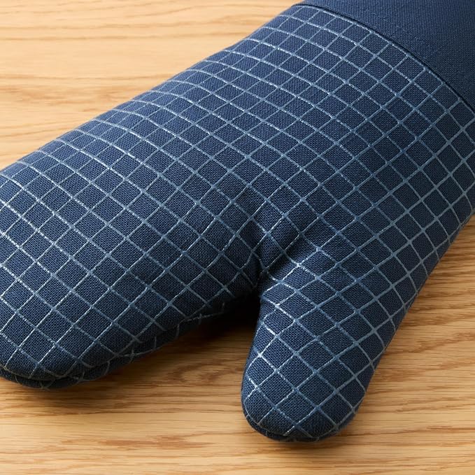 KITCHENAID Gourmet Series Gridlines Oven Mitts 2-Pack Set, Heat Resistant up to 600°F, Soft Silicone Grip, Magnetic Cuff, Ink Blue, 7"x14"