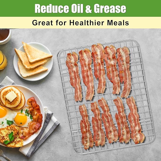 Homikit 12x9 Inch Stainless Steel Cooling Rack Set for Quarter Sheet Pan | 2 Pack Small Baking Racks for Cookie Bread Pizza, Toaster Oven Bacon Racks, Metal Grilling Grids, Rust Free, Dishwasher Safe