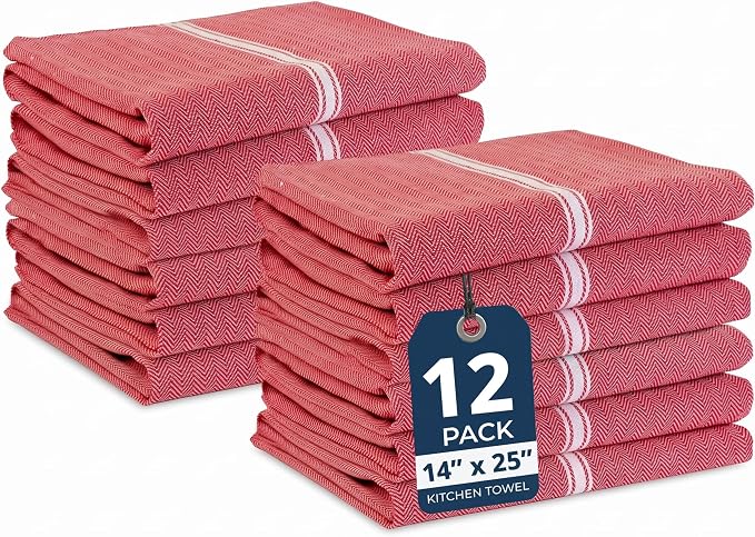 LANE LINEN Kitchen Towels Set - 100% Pure Cotton Dish Towels for Kitchen, Super Absorbent Kitchen Hand Towel, Tea Towels, Soft & Durable Dish Cloths, Pack of 12 – 14”x25”, Red