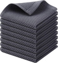 Kitinjoy 100% Cotton Waffle 8-Pack Kitchen Towels, 12" x 12", Dark Grey | Ultra Absorbent, Super Soft, lightweight, Quick Drying Dish Rags for Washing Dishes