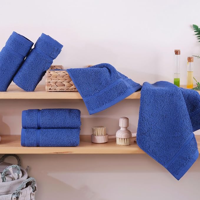 Hawmam Linen Luxury Cotton Washcloths 13x13 Inch - Large Hotel Spa Bathroom Face Towel | 12 Pack | Royal Blue