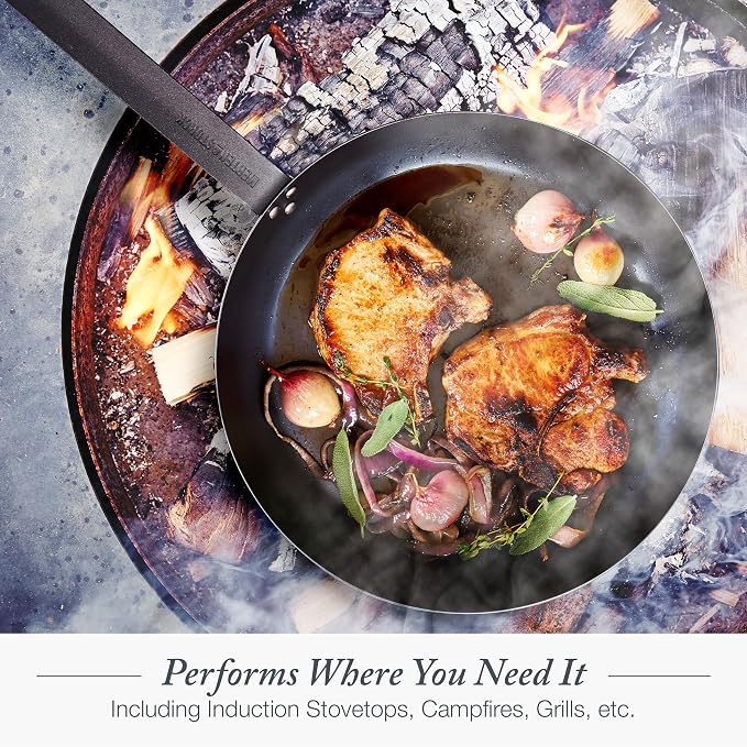 Merten & Storck 12" Pre-Seasoned Carbon Steel Frying Pan Skillet | Natural Nonstick with Use, Induction & All Stovetop Suitable, Grill & Campfire Safe, Even Heating, Indoor/Outdoor Use