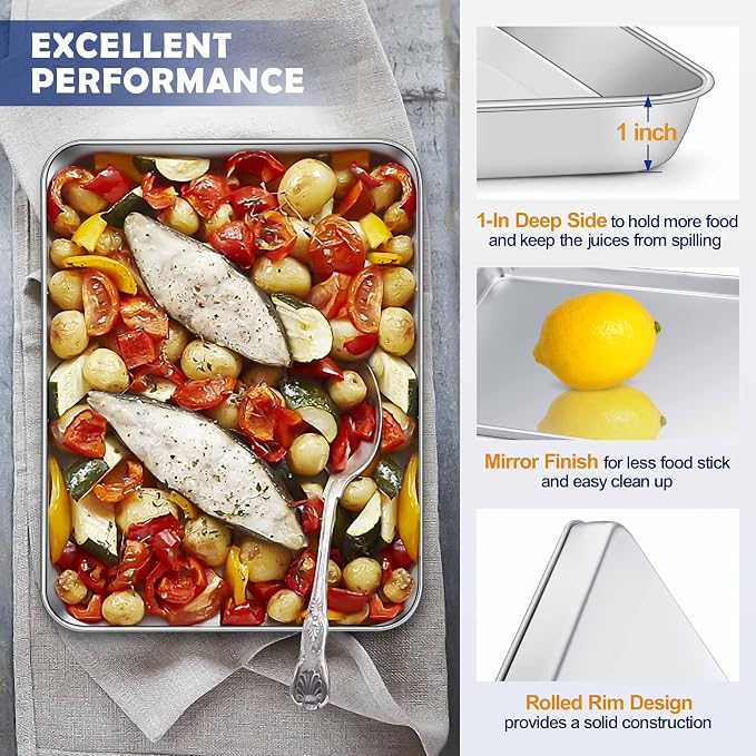 12.5” Baking Sheet Pan with Rack, Joyfair Stainless Steel Toaster Oven Tray | Bakeware Cookie Pan & Cooling Rack for kitchen bake Jelly Roll/Bacon/Meat, Commercial Metal & Rust-free, Dishwasher Safe