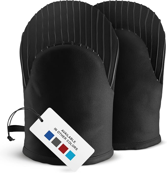 Silicone Mini Oven Mitts - Black Set of 2 - Heat Resistant to 536 F / 280 C Kitchen Gloves Professional Grade Pot Holders for Cooking Baking