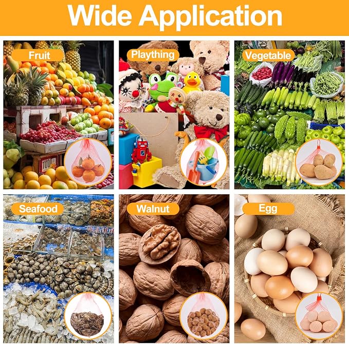 100-Pack Durable Nylon Mesh Bags, 24-Inch Reinforced Storage Bags with Secure Plastic Latches for Produce, Groceries, Toys, and Seafood Boiling