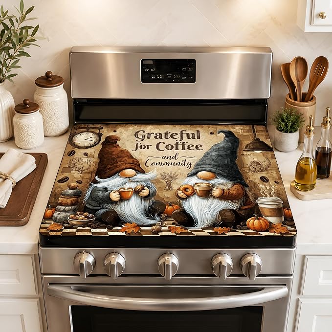 Gnome Stove Top Cover Mat, Coffee Kitchen Decor, 28.5 x 20.5 In (Santa Claus)
