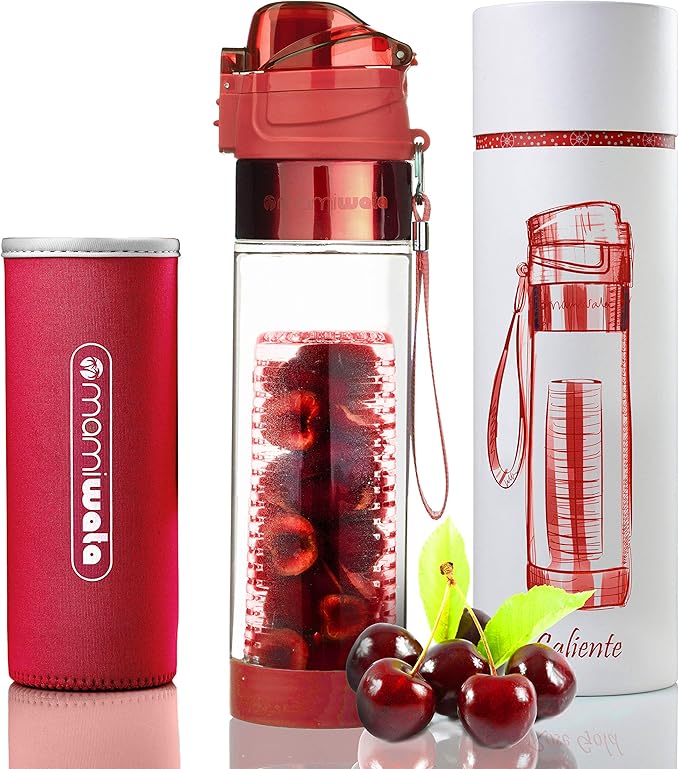 MAMI WATA Fruit Infuser Water Bottle – 24 oz BPA-Free Tritan Fruit Infused Plastic Water Bottle for Women Recipes eBook & Insulating Sleeve & Gift Box