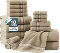 LANE LINEN Bathroom Towel Set 18 Piece Soft Absorbent Quick Dry - Taupe | Set Of Towels - Coordinated Colors, Everyday Durability, OEKO-TEX Certified, Zero-Twist Durability