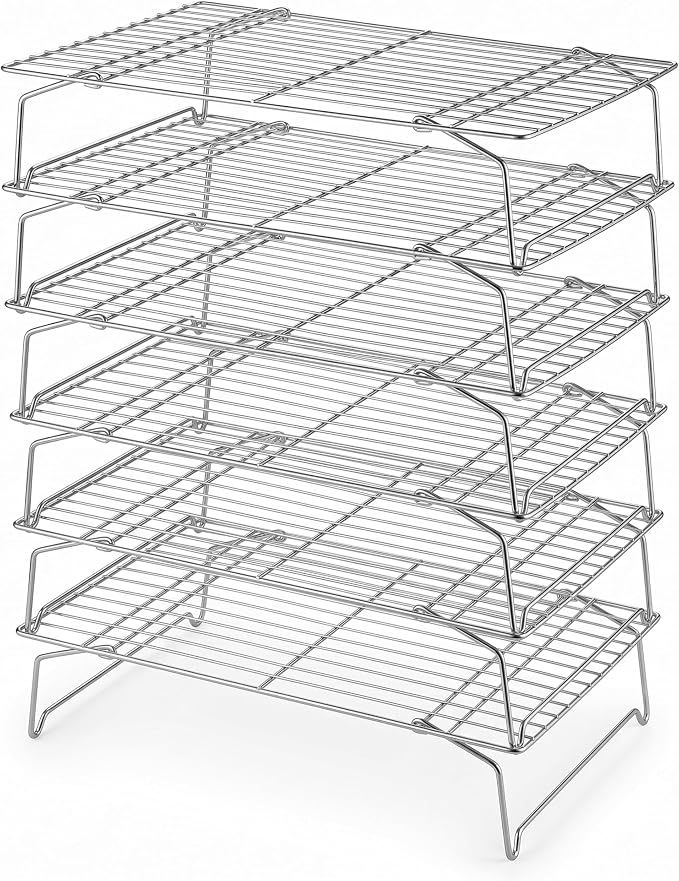 LIANYU Cooling Rack 15"x10", 6-Tier Stackable & Collapsible Cooling Racks | Stainless Steel Wire Baking Racks Fits Jelly Roll Pan, Great for Cooking, Baking, Roasting, Grilling, Oven & Dishwasher Safe