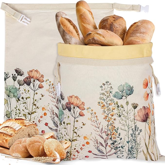 Reusable Beeswax Bread Bags for Homemade Bread & Sourdough, 2-Pack XL Airtight Food Storage Bags, Organic Cotton Linen Covers - Freezer-Friendly Freshness Preservation Keeps Fresh Longer