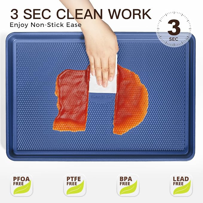Baking Sheet Pan Set, Cookie Sheets for Oven, Nonstick Half/Quarter/Jelly Roll Pans with Diamond Texture Pattern, Heavy Duty Cookie Tray, Dark Blue