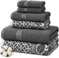 Modern Threads 6 Piece Bath Towel Set – Bathroom Set with 2 Bath Towels, 2 Hand Towels, and 2 Wash Cloths – 100% Cotton, Super Absorbent & Extra Soft – Reversible Botanical Vine (Gray)