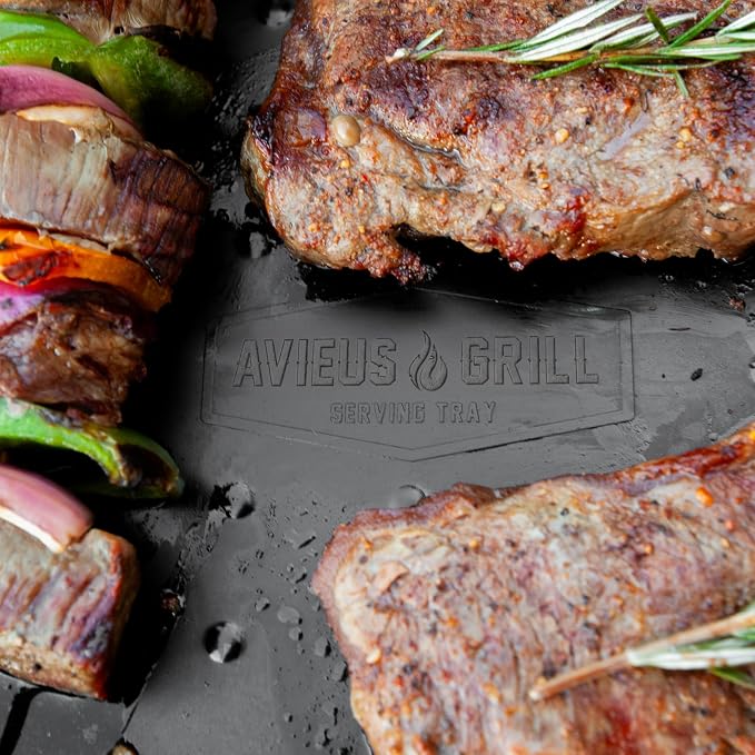 AVIEUS Grill Prep and Serve Trays | Set of 2 Stackable, Melamine Trays | Serving Tray & Marinating Tray | Serving Platter for Plating Food & BBQ Prep Tub for Marinating Meats | Grill Accessories |