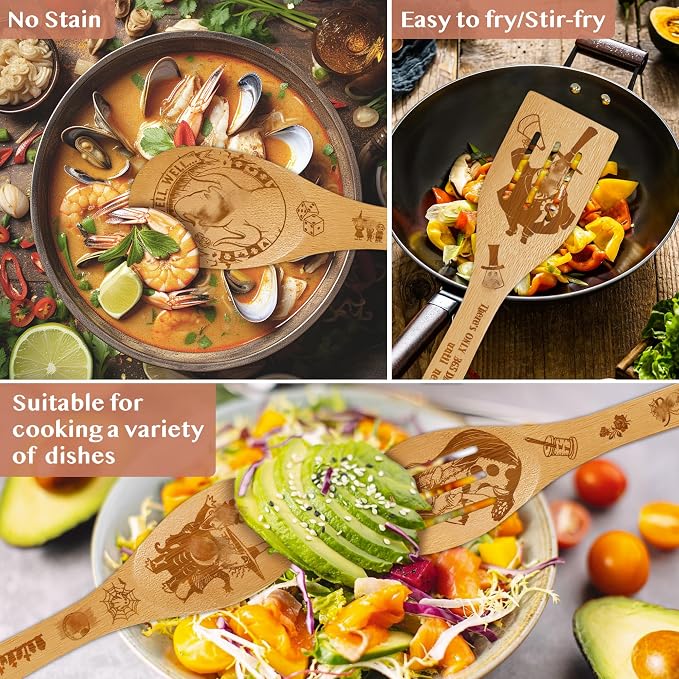 Night Christmas Gifts,Magic Pattern Wooden Cooking Spoons with Apron Oven Mitt Potholder-Halloween Kitchen Decor Cooking Utensils 9pcs,Night Gift for Fans,Women,Mother's Day,Housewarming