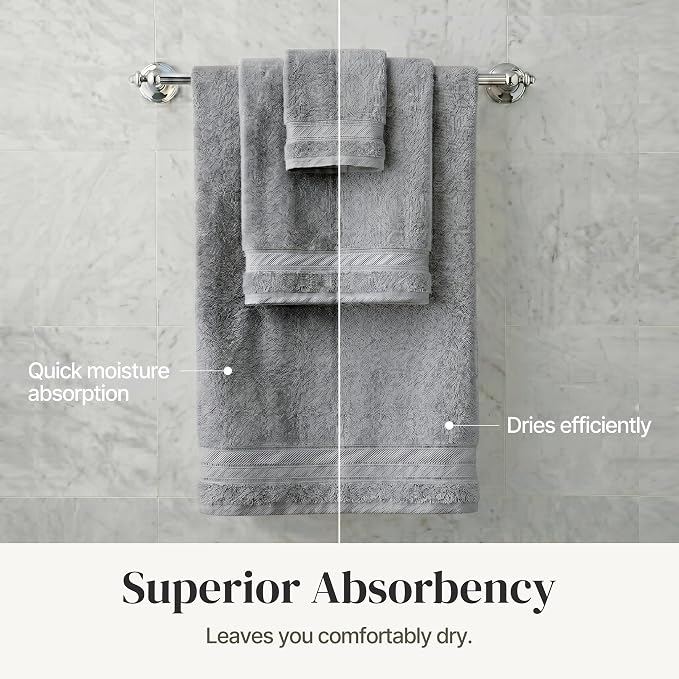 Modern Threads - Spun Loft 6-Piece 100% Combed Cotton Towel Set - Bath Towels, Hand Towels, & Washcloths - Super Absorbent & Quick Dry - 600 GSM - Soft & Plush, Charcoal