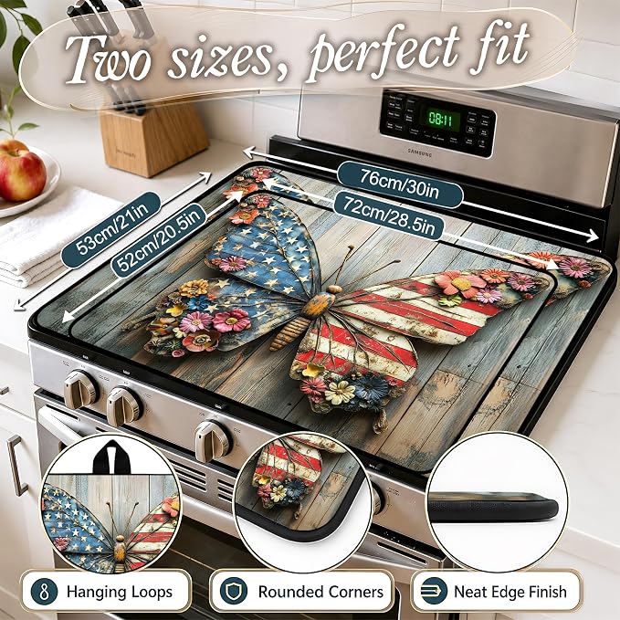 Patriotic Electric Stove Top Cover | Heat Resistant Glass Cooktop Protector for Kitchen Ceramic Countertops, Multiuse Stove Cover and Dish Drying Mat