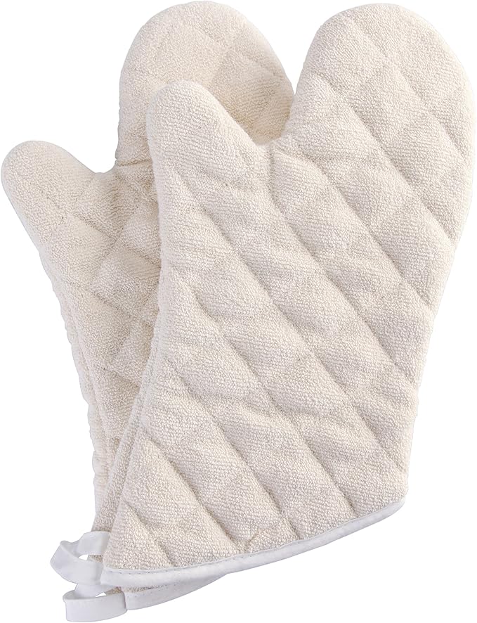 ARCLIBER 15" 482°F Terry Cloth Oven Mitts 100% Cotton Set of 2 | Quilted Lining, 1 Pair, Heat Resistant, Classic, Cotton Blend, Cooking, Baking, Grilling, Non-Slip Grip
