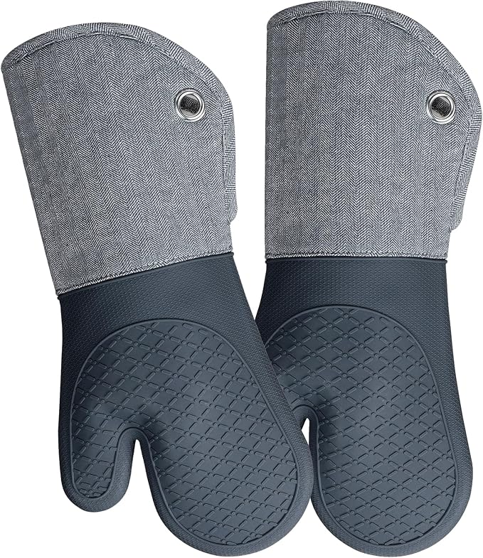Professional Microwave Silicone Oven Mitts one Pair, Kitchen Mitten Set | Heat Resistant with 500 Degrees Oven Gloves Pot Holder for BBQ Cooking Baking (Gray)