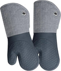 Professional Microwave Silicone Oven Mitts one Pair, Kitchen Mitten Set | Heat Resistant with 500 Degrees Oven Gloves Pot Holder for BBQ Cooking Baking (Gray)