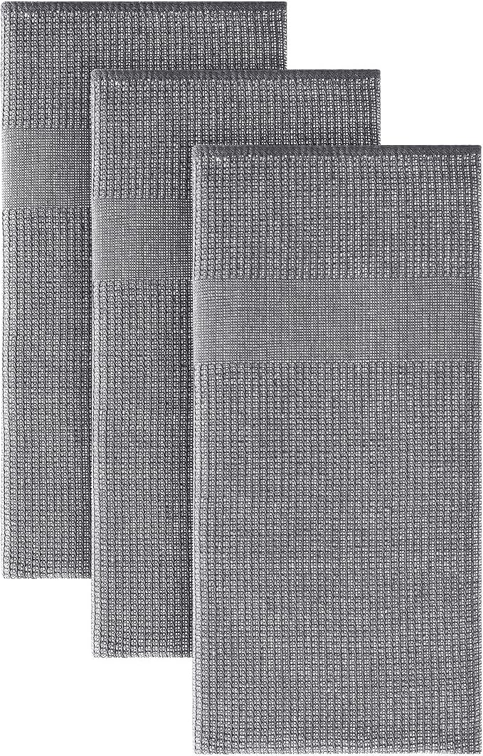 Homaxy 380 GSM Cotton Premium Kitchen Towels 3 Pack, 18"x 28", Grey | Flat and Terry Dish Towels, Highly Absorbent Tea Towel Set with Hanging Loop, Soft Utility Kitchen Hand Towels