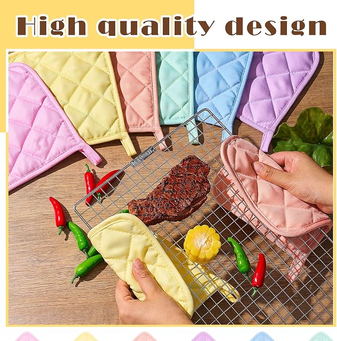 Bokon 12 Pcs Pot Holders for Kitchen, Pastel Potholders Sets, Heat Resistant Cotton Hot Pad Oven Mitts Trivet with Hanging Loops for Baking Cooking