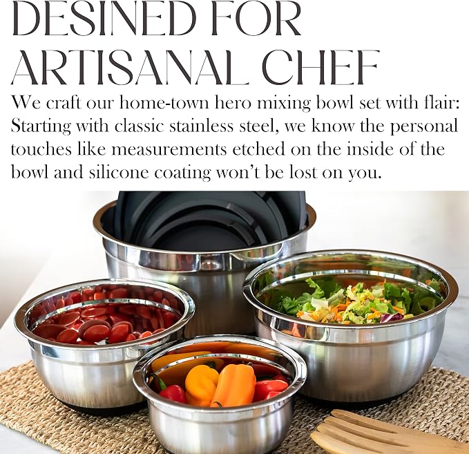 Bellemain Stainless Steel Mixing Bowls with Airtight Lids Set - Set of 5