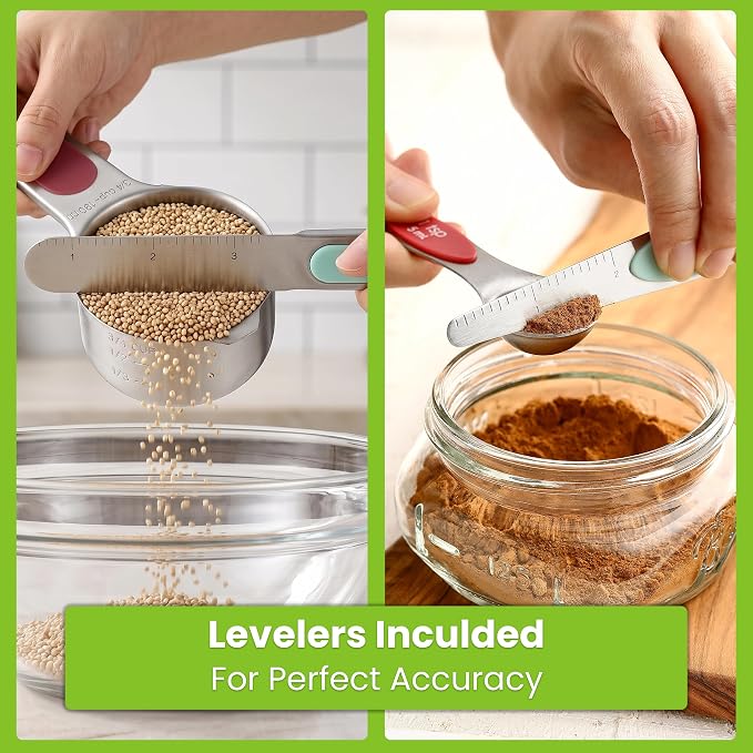 Spring Chef 15 Magnetic Measuring Cups & Spoons, Patented, Desert Sunset | Nesting Stainless Steel Measuring Cups & Heavy Duty Metal Measuring Spoons with Levelers for Dry & Liquid Ingredients