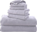 TENSTARS Luxury Silk Hemming Towel Set - Light Thin Quick Drying - 2 Bath Towels 2 Hand Towels 2 Washcloths - Ultra Soft Microfiber Towel for Bath Fitness, Sports, Yoga, Travel (Light Grey 6 Pieces)