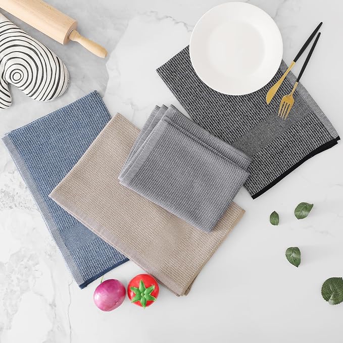Homaxy 380 GSM Cotton Premium Kitchen Towels 8 Pack, 18"x 28", Mixed Color | Flat and Terry Dish Towels, Highly Absorbent Tea Towel Set with Hanging Loop, Soft Utility Kitchen Hand Towels